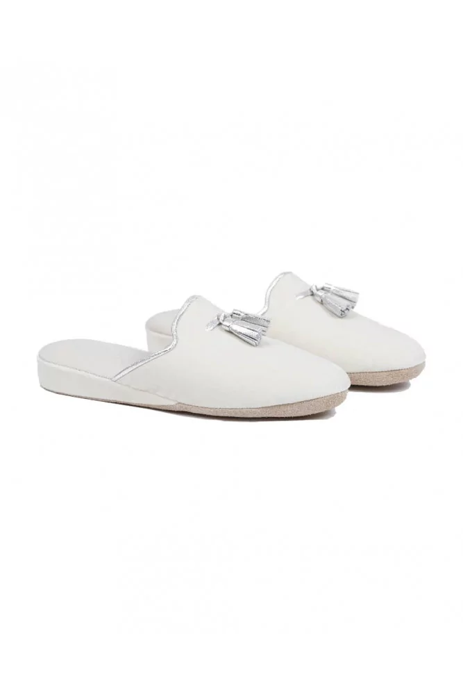 Mule Line Loup "Caroline" velours ivoire et argent pour femme Mule Line Loup "Caroline" velours ivoire et argent pour femme