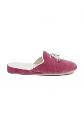 Mule Line Loup "Caroline" velours rose et argent pour femme