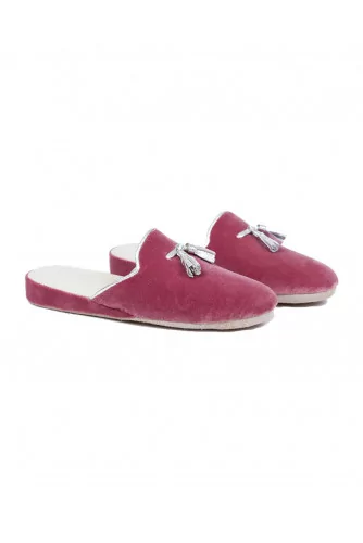 Mule Line Loup "Caroline" velours rose et argent pour femme