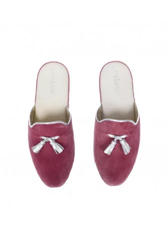 Mule Line Loup "Caroline" velours rose et argent pour femme