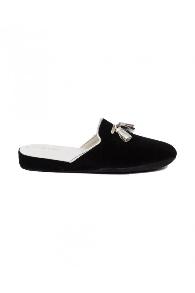 Mule Line Loup "Caroline" velours noir et platine pour femme