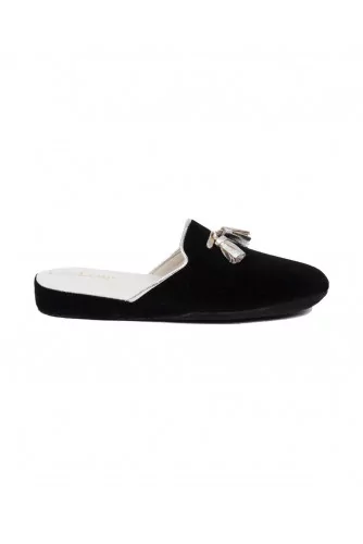 Indoor mules Line Loup "Caroline" black with silver tassels for women