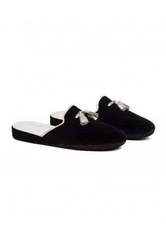 Achat Indoor mules Line Loup Caroline black with silver tassels for women - Jacques-loup