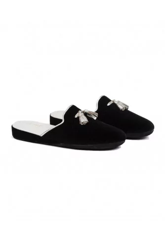 Indoor mules Line Loup "Caroline" black with silver tassels for women