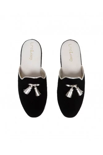 Indoor mules Line Loup "Caroline" black with silver tassels for women
