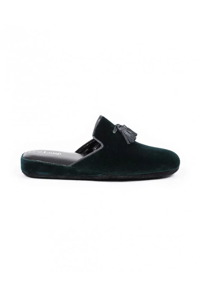 Indoor mule Line Loup "Boz" dark green with tassels for men