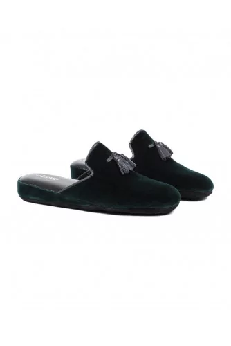 Indoor mule Line Loup "Boz" dark green with tassels for men