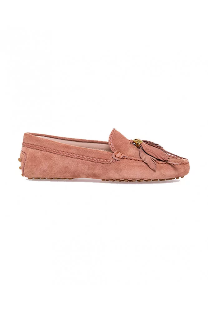 Moccasins Tod's antique pink with leaves tassels for women