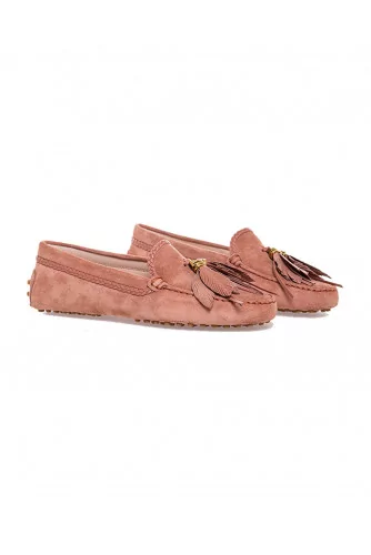 Mocassin Tod's vieux rose avec pompons feuilles pour femme