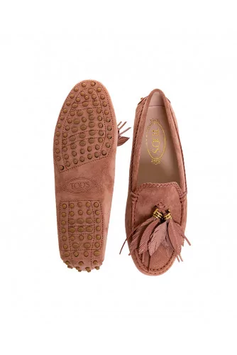 Mocassin Tod's vieux rose avec pompons feuilles pour femme