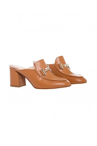 Calf leather heeled mules golden bit 60