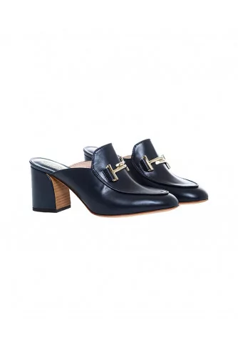 Mule Tod's bleu marine avec plateau et mors double T pour femme