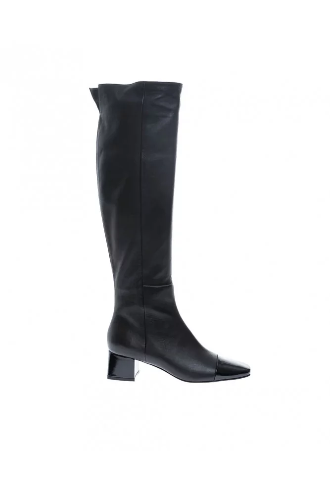 Leather boots with square patent toe 45