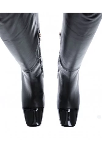 Leather boots with square patent toe 45
