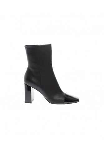 Leather boots with patent black toe 85