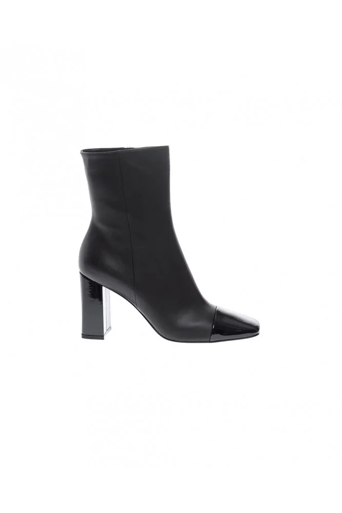 Bottine Gianvito Rossi café bout vernis noir carré, zipée, talon 85 pour femme