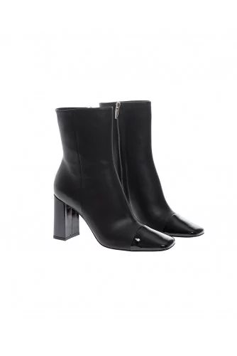 Bottine Gianvito Rossi café bout vernis noir carré, zipée, talon 85 pour femme