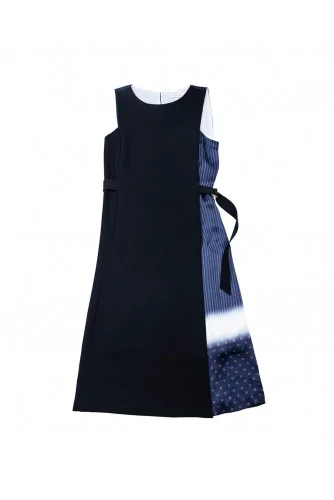 Sleeveless dress in silk and crepe tissu