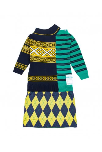 Asymmetrical sweater dress multicolored prints