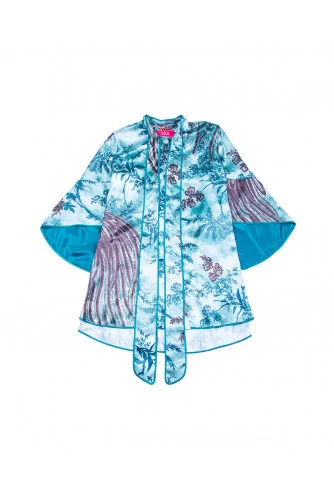 Shirt dress Peacock print and tie collar