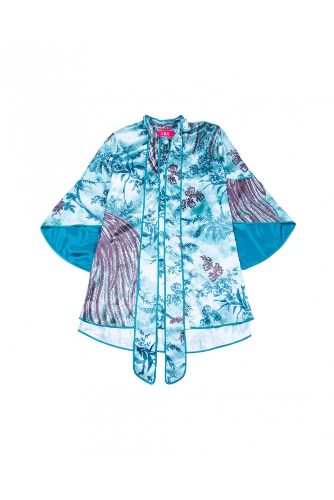 Shirt dress Peacock print and tie collar