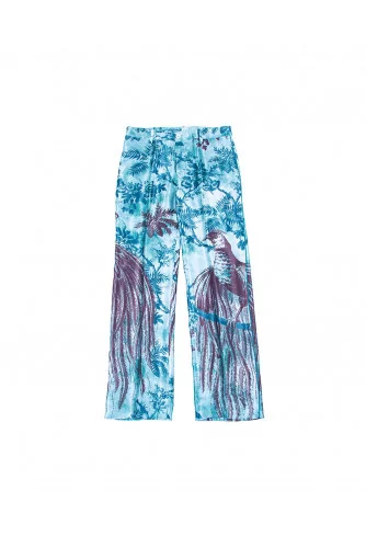 Straight cut trousers with peacock print