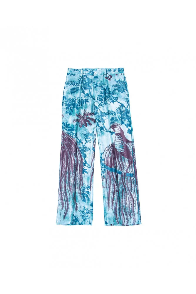 Straight cut trousers with peacock print