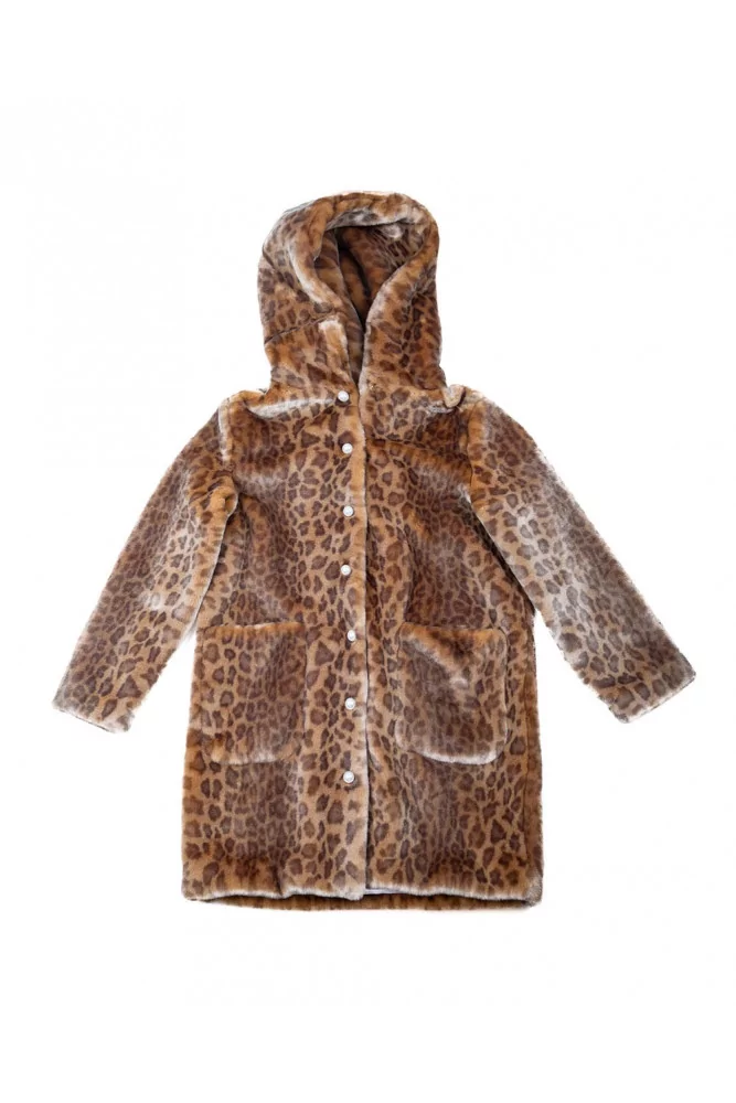 Fake fur coat with leopard print