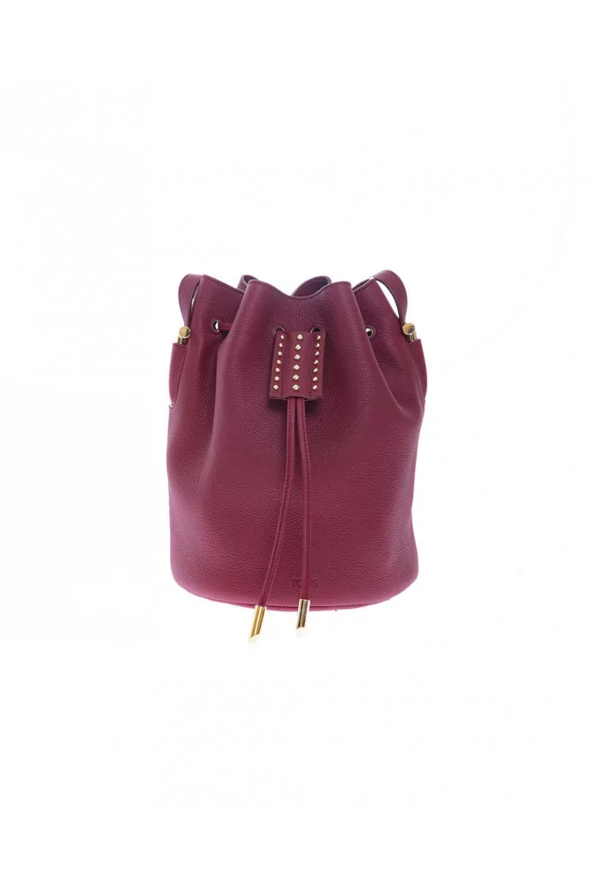 Micro - Sac seau en cuir avec clous métalliques - Bordeaux