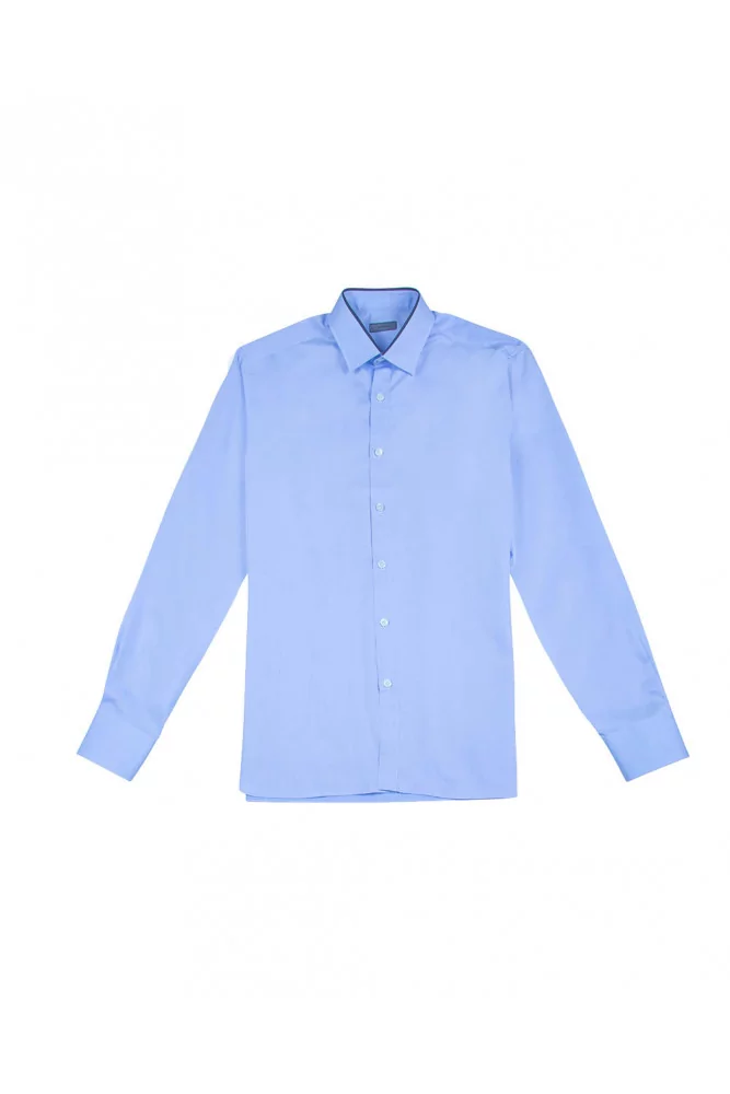 Lanvin - Chemise en coton passepoil gris autour du col 40 bleu clair