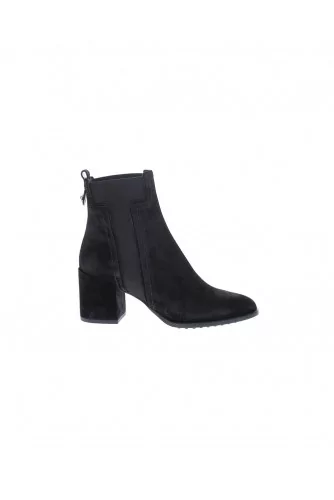 Boot Tod's "Tronchetto" noir, élastiqué T, talon 70, semelle gomme, femme