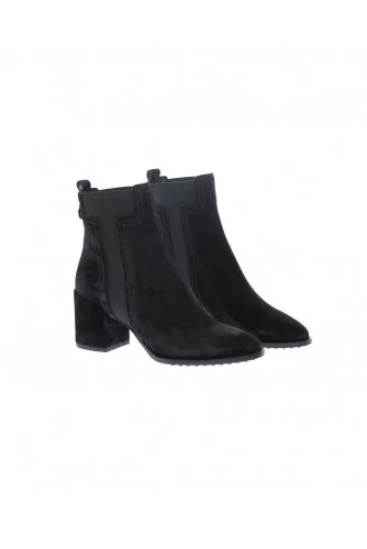 Boot Tod's "Tronchetto" noir, élastiqué T, talon 70, semelle gomme, femme