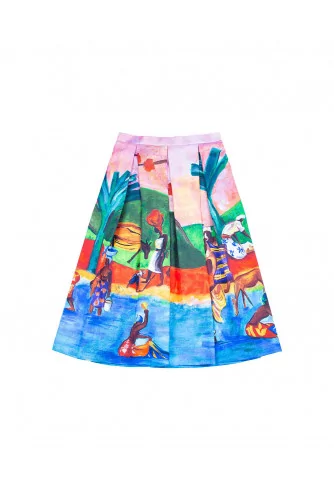 Pleated skirt with Gauguin print