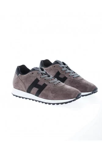 Running H383 - Natural leather sneakers with ribbon H on sides