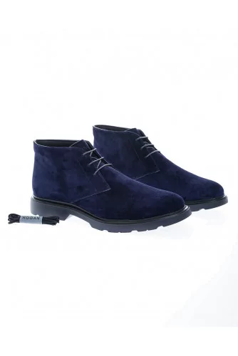 Derby-boot Hogan "Route" bleu marine, 3 trous, semelle gomme noir pour homme