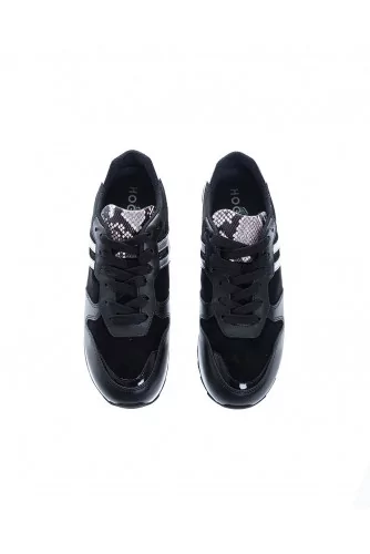 " Running 261" Leather sneakers with python print