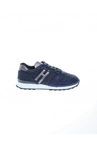 Tennis Hogan "Running 261" bleu marine, veau métal-tweed, pour femme