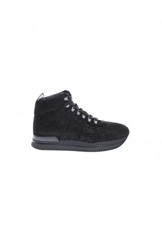 Boot Hogan "222" noir, croûte perlée, semelle gomme noir pour femme