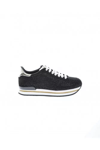 Tennis Hogan "222" noir-or, croûte pailletée, pour femme