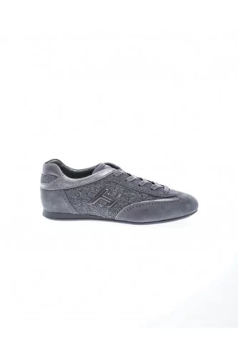 Olympia - Leather and tweed sneakers embossed logo