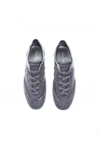 "Olympia" Leather and tweed sneakers embossed logo