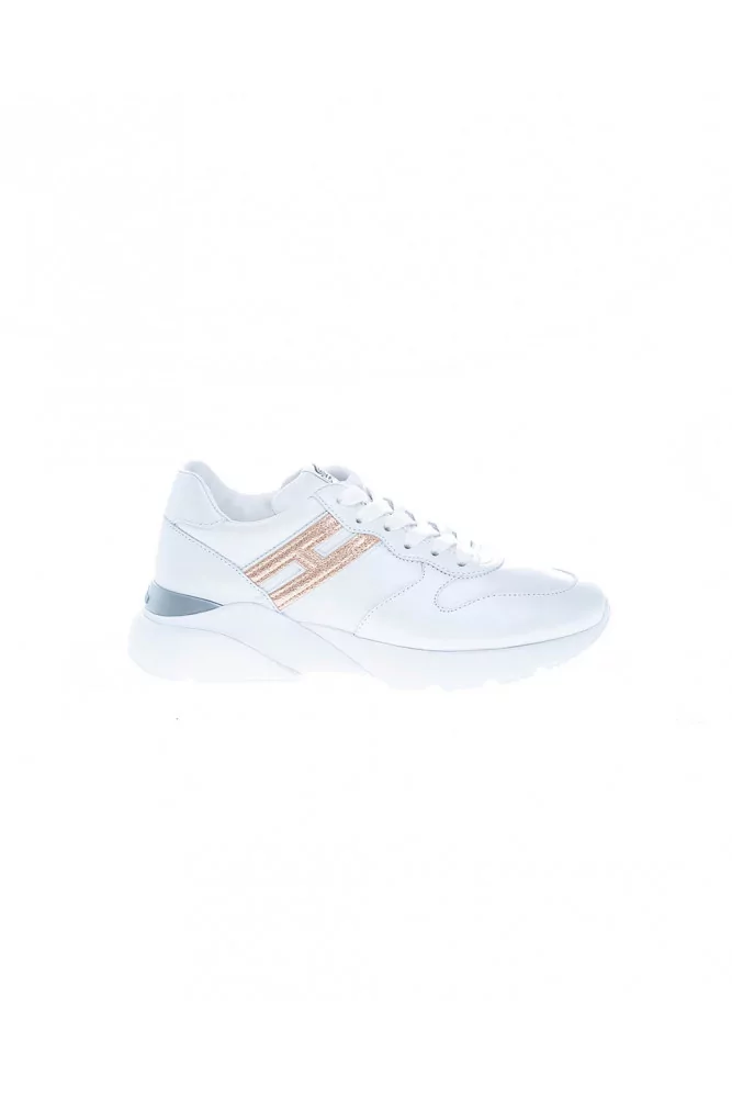 Tennis Hogan "Active One" blanc nacré, H doré, semelle 4 cm pour femme