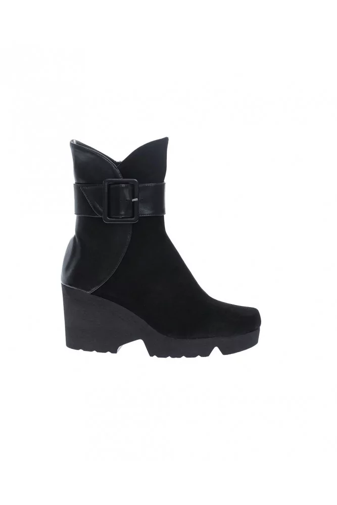 Boot Thierry Rabotin noir, zip, patte, boucle, tal. compensé 60 pour femme