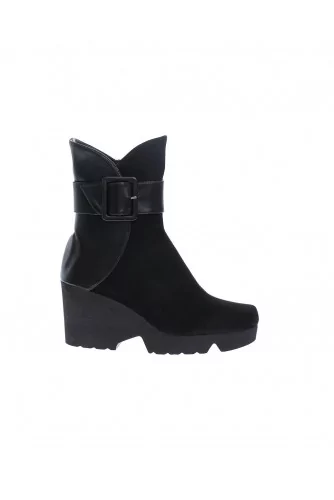 Boot Thierry Rabotin noir, zip, patte, boucle, tal. compensé 60 pour femme