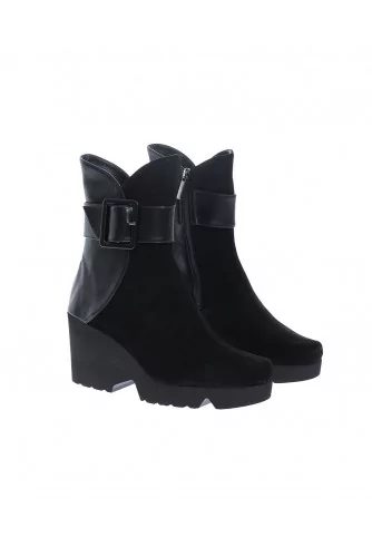 Boot Thierry Rabotin noir, zip, patte, boucle, tal. compensé 60 pour femme