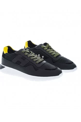 "I Cube" black bi-material sneakers with yellow buttress