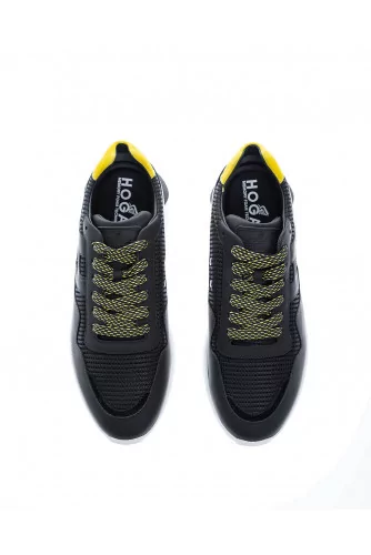 "I Cube" black bi-material sneakers with yellow buttress