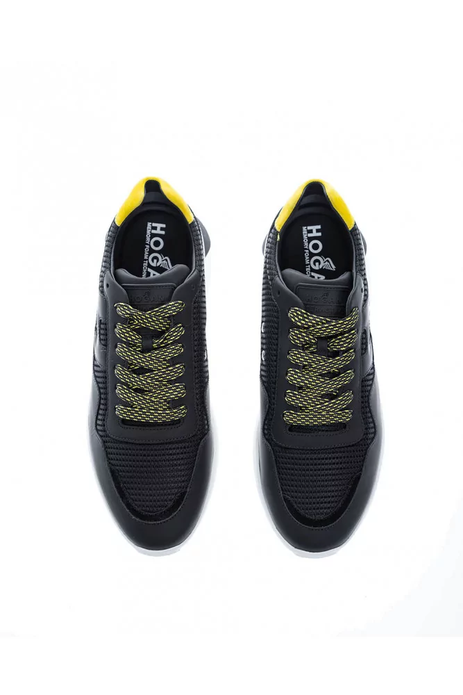 "I Cube" Tennis noire bi-matière contrefort jaune "I Cube" Tennis noire bi-matière contrefort jaune