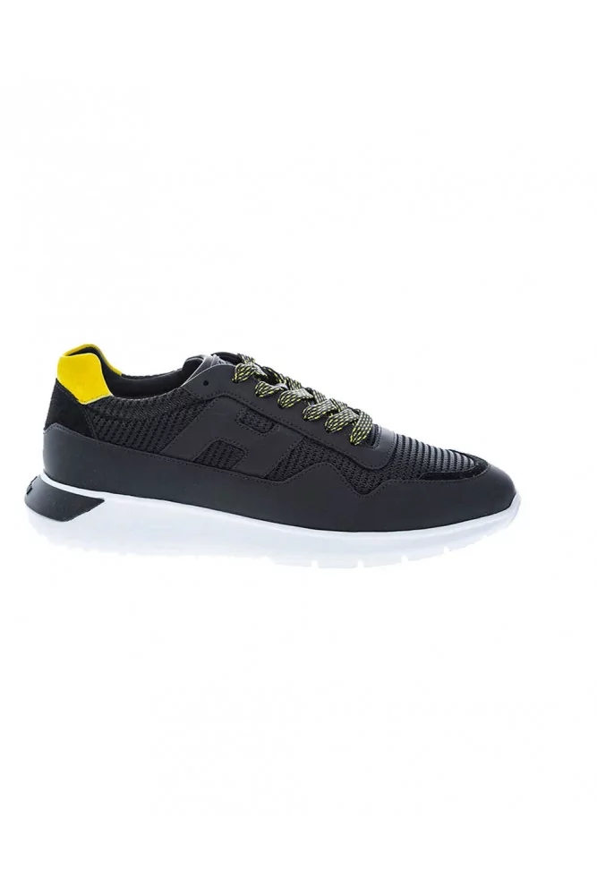 "I Cube" black bi-material sneakers with yellow buttress