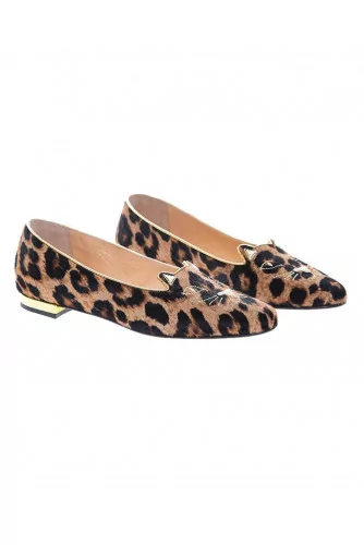 Leopard-printed calf ballerinas with embroidery Little Cat